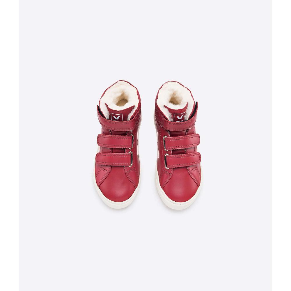 Kids' Veja ESPLAR MID FURED LEATHER High Tops Red | SG 682UZG